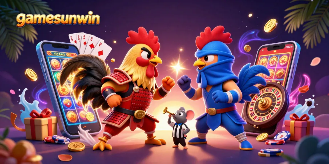 gamesunwin introduces thrilling standoffs with roosters and dynamic casino elements in a vibrant scene