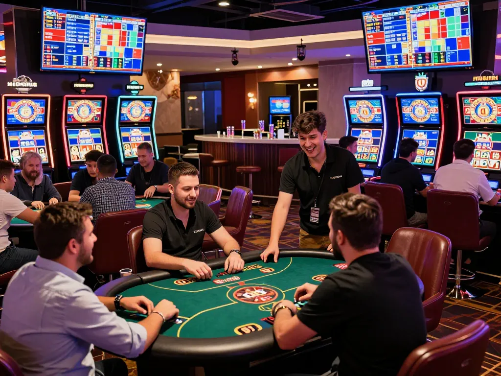 Exciting O8 online gambling scene with diverse players enjoying casino games.