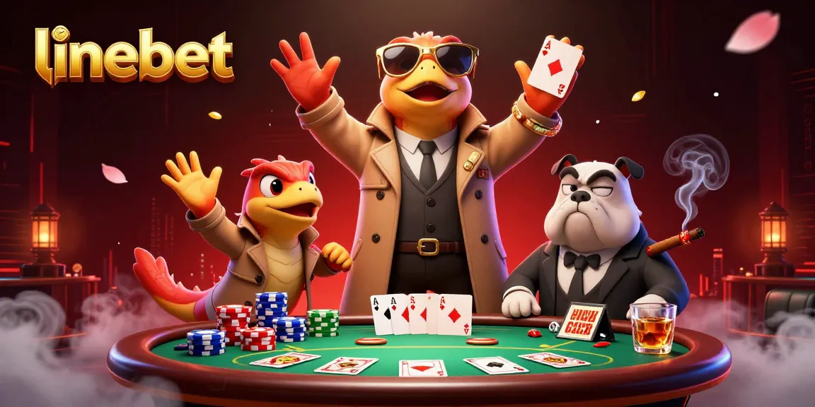 Experience the excitement at linebet with raptors entering a VIP casino lounge, showcasing poker elements.