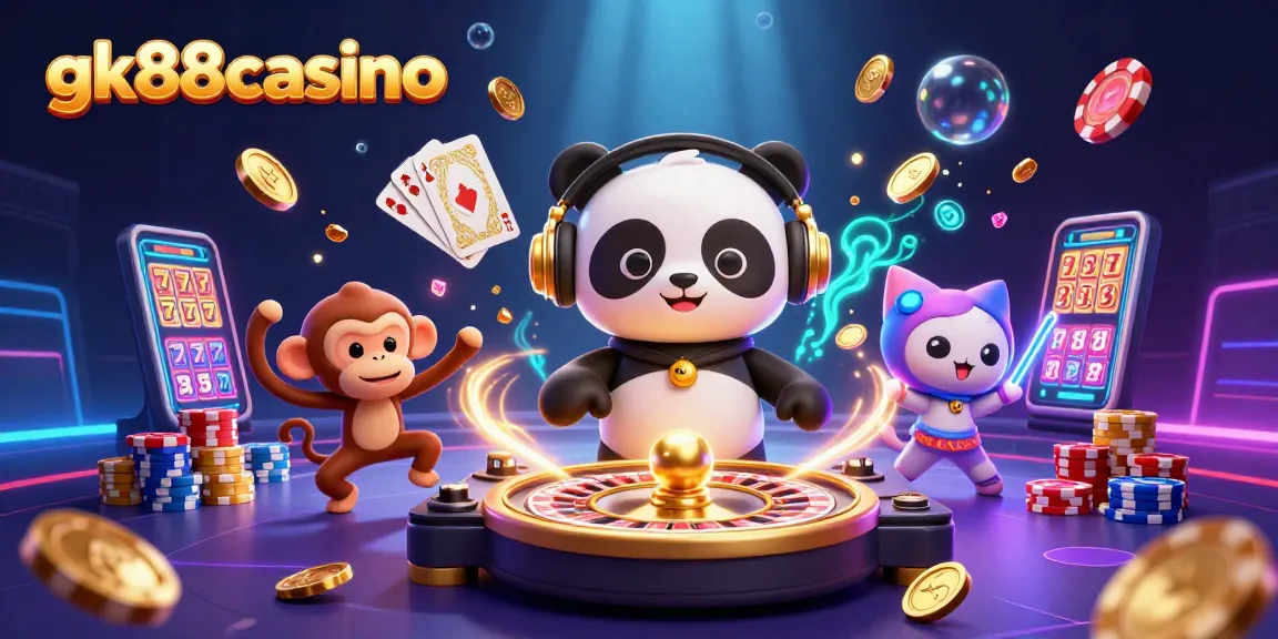 Join the excitement at gk88casino with vibrant 3D characters celebrating casino games and winnings.