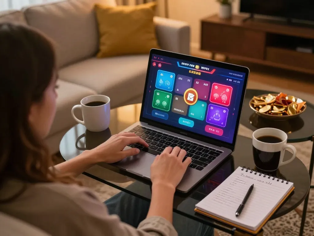 Engaging gameplay with 789win link on screen during an online poker session in a cozy setting.