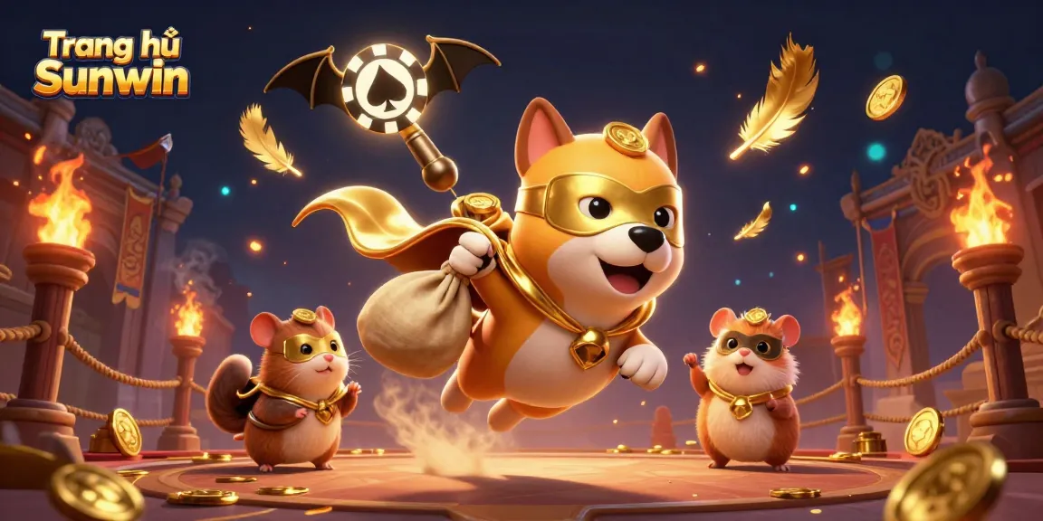 Win big at Trang chủ Sunwin with exciting games and vibrant visuals, featuring a superhero dog and hamster.