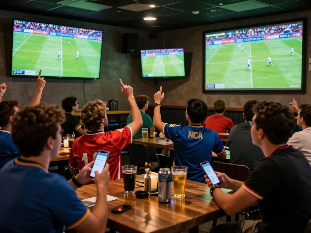 Xoilac bóng đá highlights thrilling football moments, fans engage in live betting at sports bar