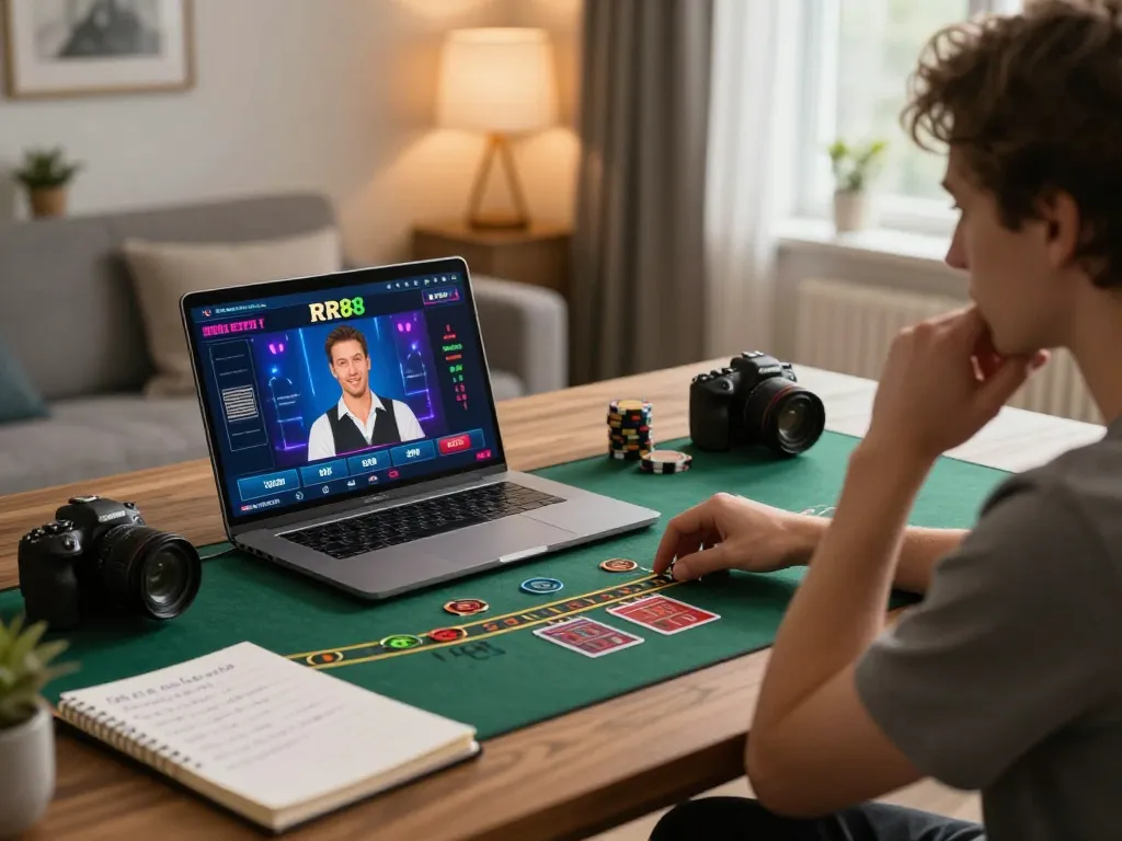 Engaging in an online blackjack game at RR88, showcasing strategic betting insights.