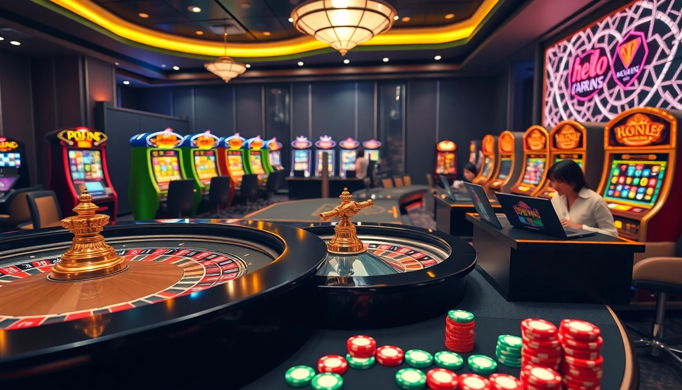 Experience the thrill of winning at Hello88 with vibrant poker chips and slot machines.