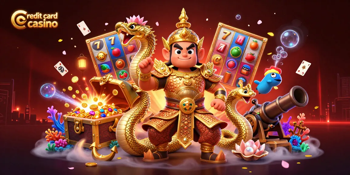 Experience the thrill at a credit card casino with vibrant slot reels, jackpot symbols, and inviting gaming elements.