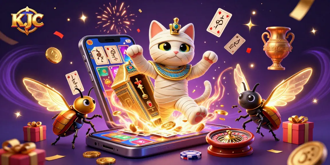 KJC's stunning Egyptian mummy cat illustration brings excitement to online casino gaming.