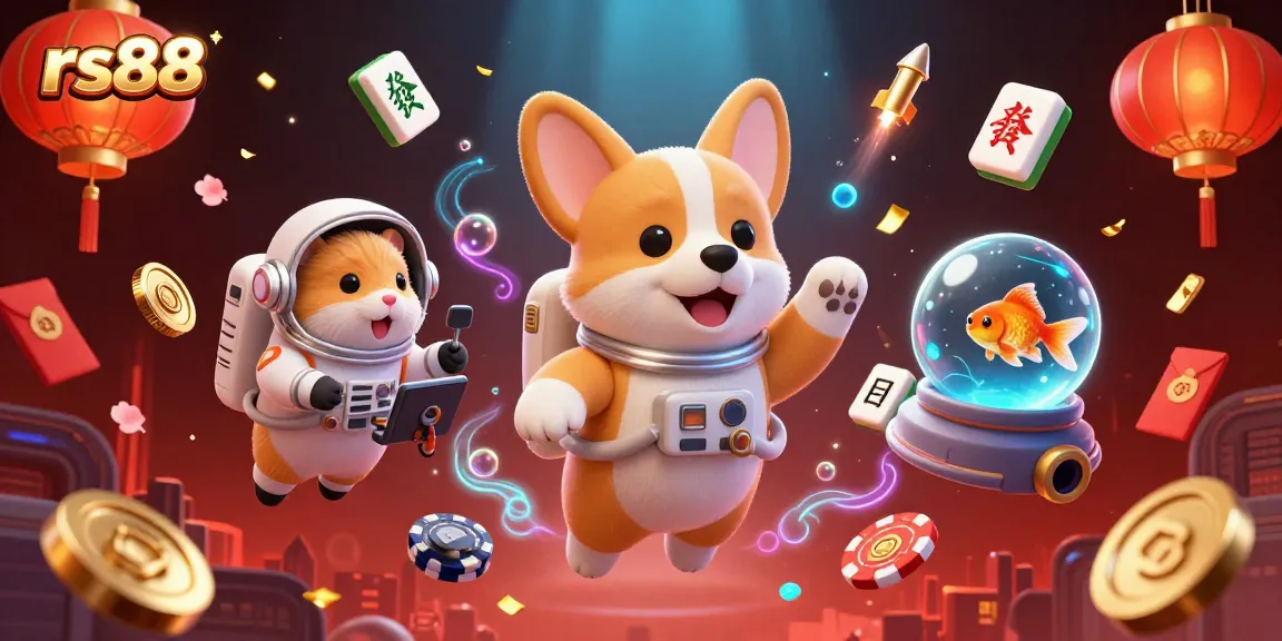 Engage in thrilling gameplay at rs88 with a floating corgi in a vibrant space casino scene.