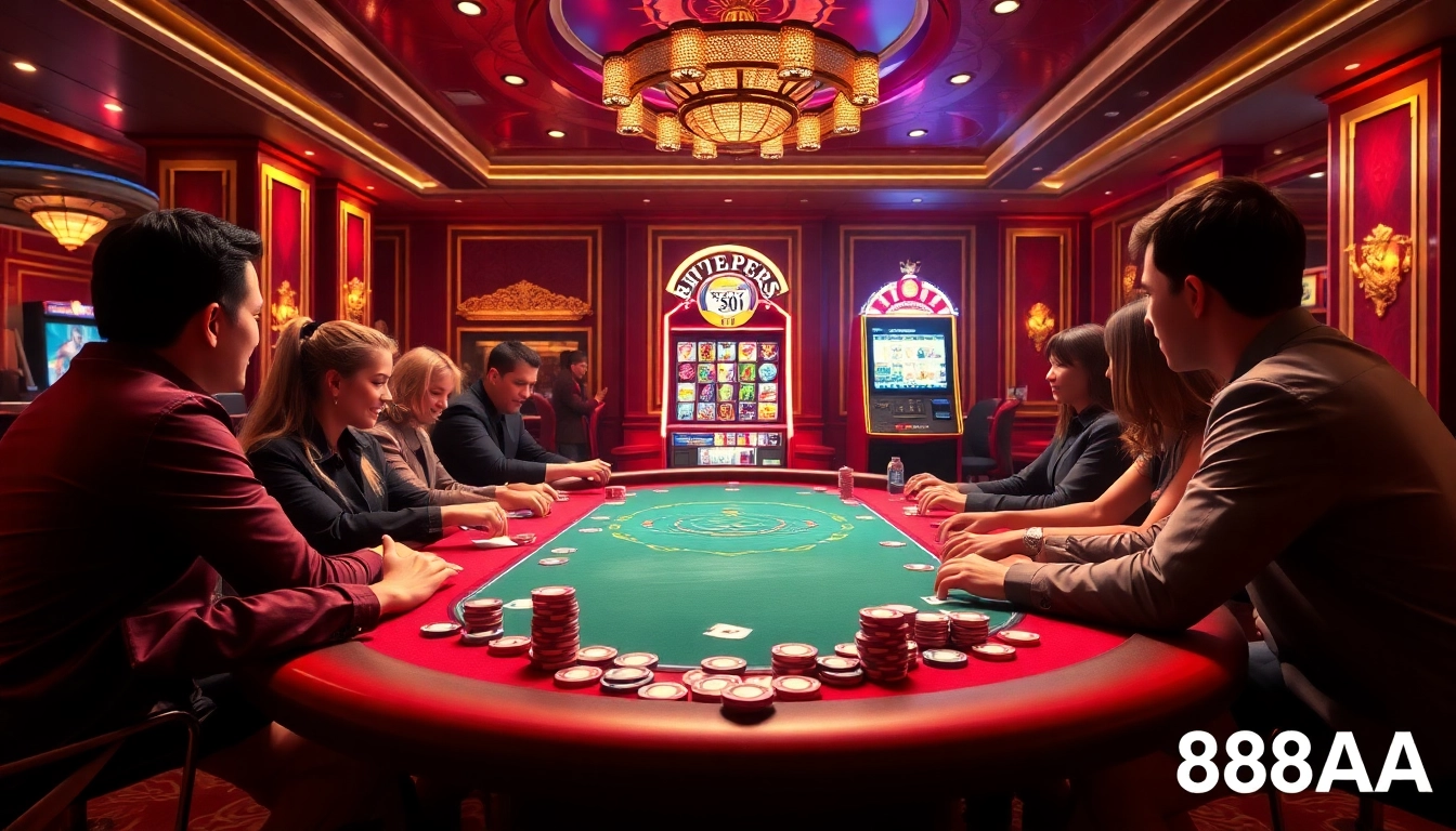 Exciting poker action at 88AA casino with colorful chips and luxurious ambiance.