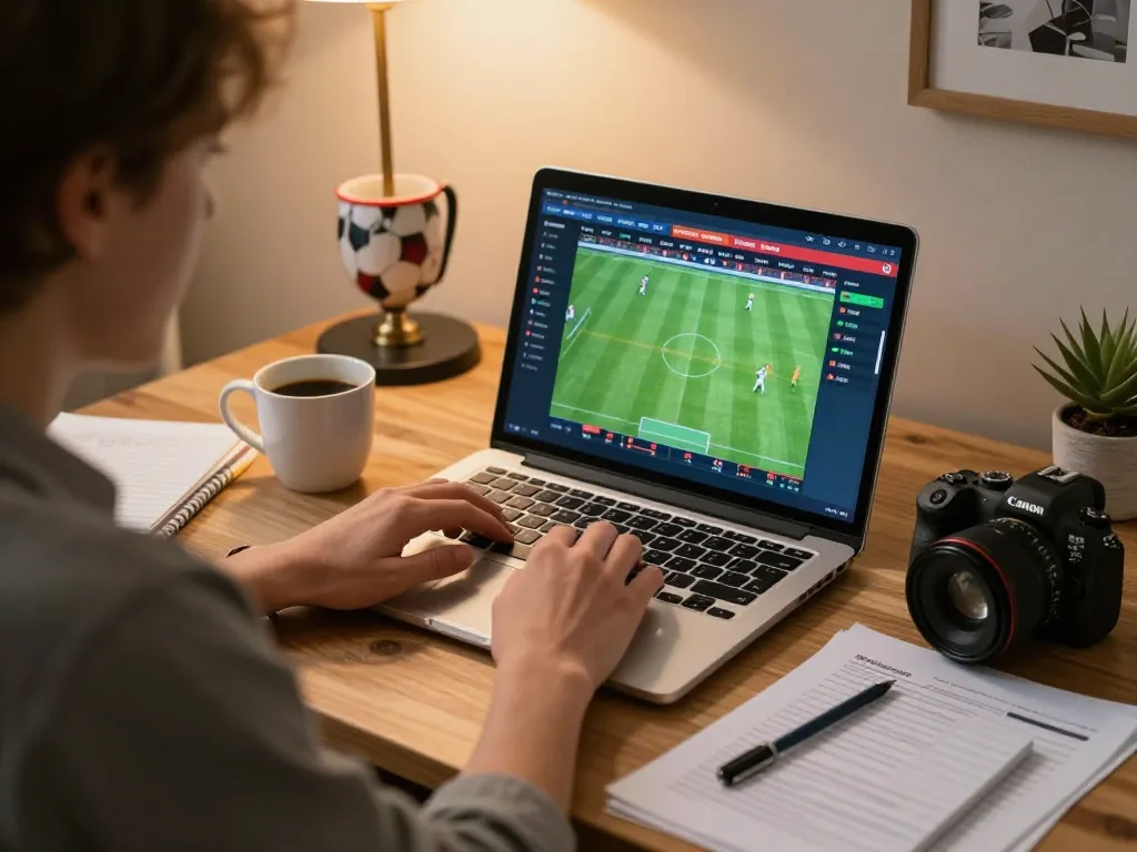 Engaging in sports betting with real-time kết quả bóng đá and strategy notes in a cozy home office