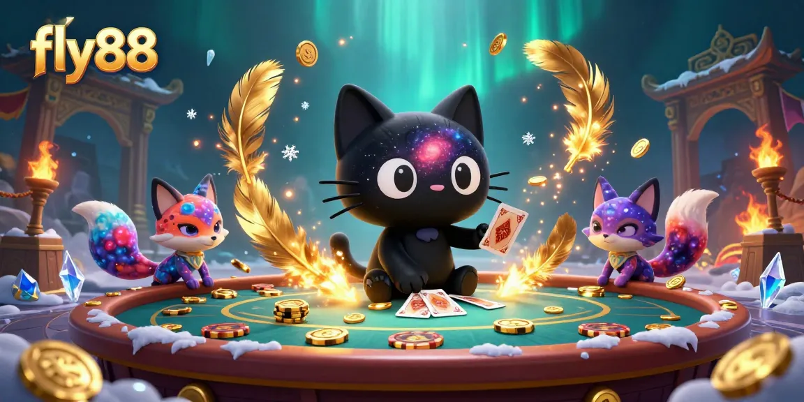 Engage in thrilling casino gameplay with fly88's cosmic-themed scene featuring a black hole cat.