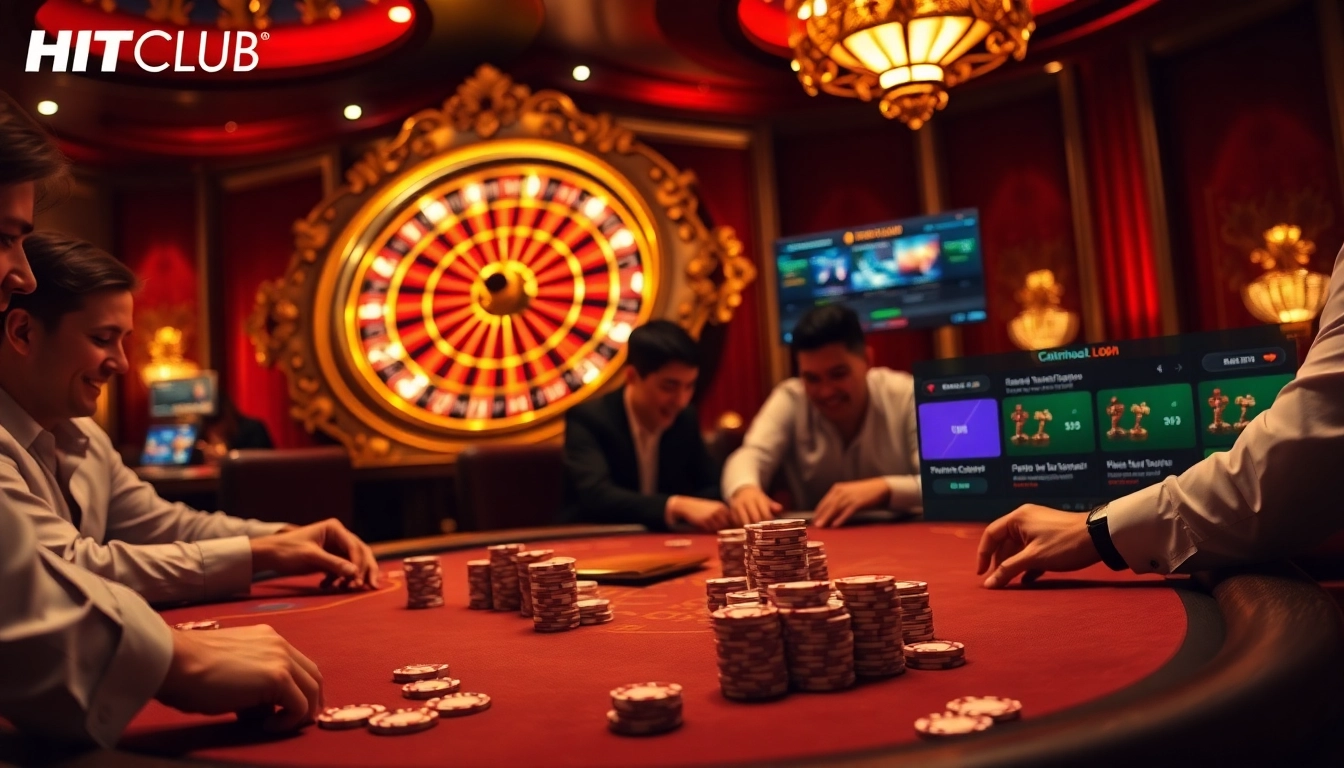 Engage with HITCLUB's exciting atmosphere of poker chips and lively casino tables.