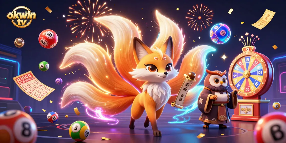 Engage with okwin tv in a vibrant 3D illustration celebrating online gambling excitement.