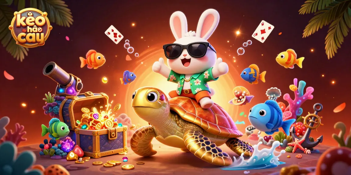 Experience kèo nhà cái excitement with our vibrant scene featuring a lucky rabbit and golden sea turtle.