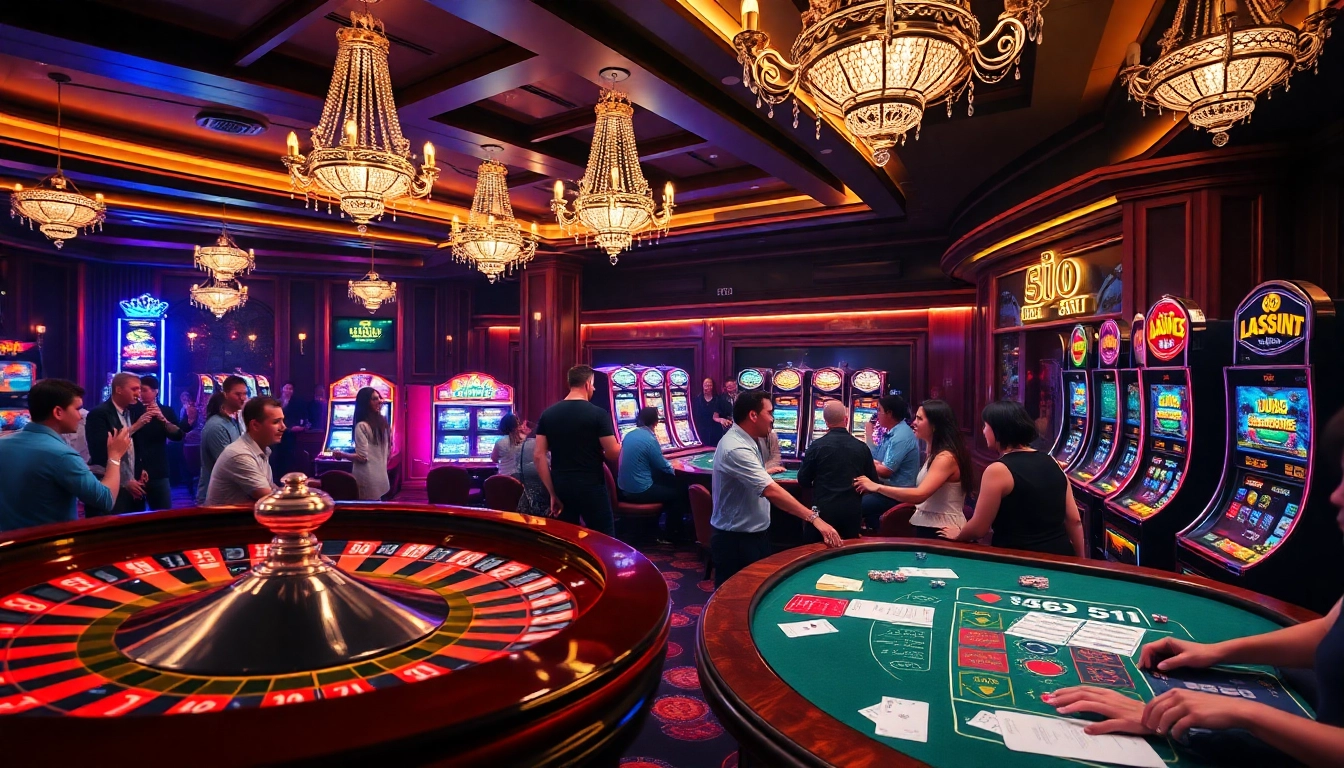 Exciting casino scene showcasing 69vn players engaged in thrilling gambling activities.