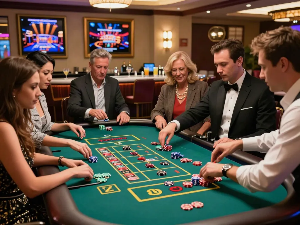 Exciting casino not on gamstop gaming experience with diverse players at roulette table.