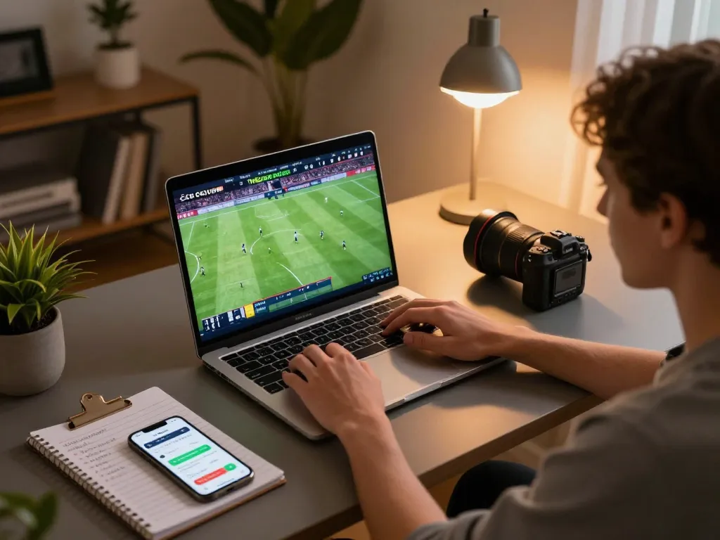 Socolive sports event streaming setup with a cozy atmosphere and strategic betting plans.