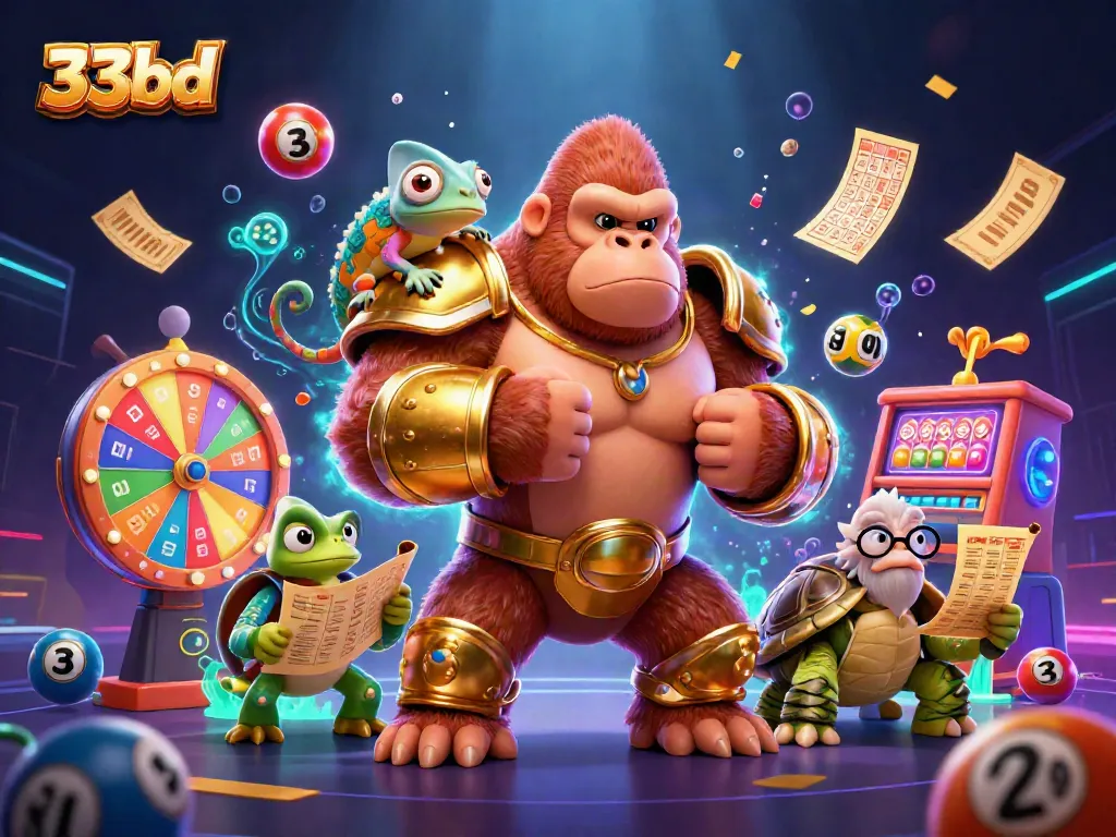 Engage with exciting gaming action at 33bd, featuring vibrant 3D characters and dynamic gambling elements.