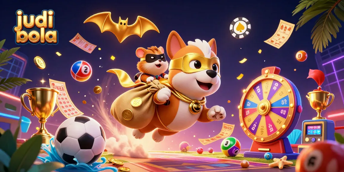 Engage in judi bola with colorful betting elements and fun characters in a vibrant 3D scene.
