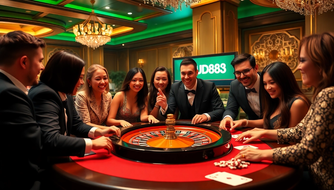 Players enjoying a thrilling moment at U88 casino table with roulette and poker elements.