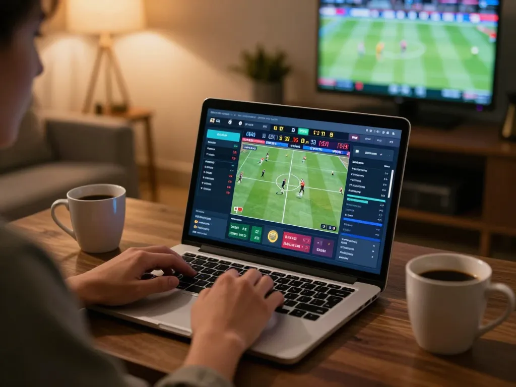 Engaging moment of online betting on fabet with live sports odds displayed on laptop.