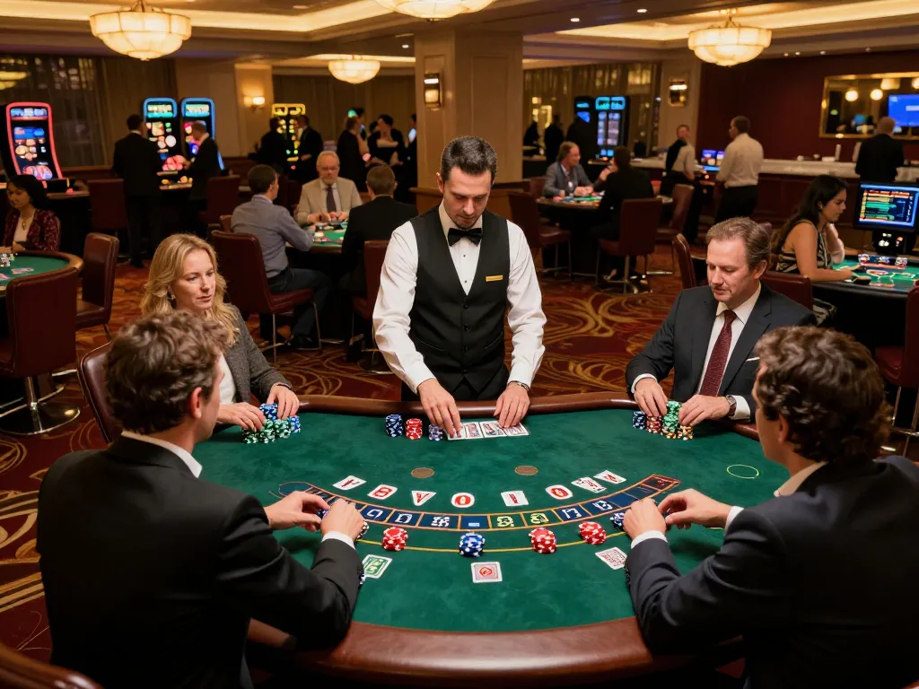 Players engaging at a blackjack table in a vibrant casino atmosphere showcasing https://max88sss.com/ exciting gameplay.