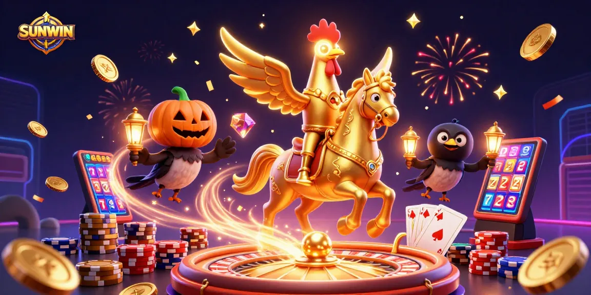 SUNWIN captivates with a vibrant casino scene, showcasing golden rooster and ethereal elements.