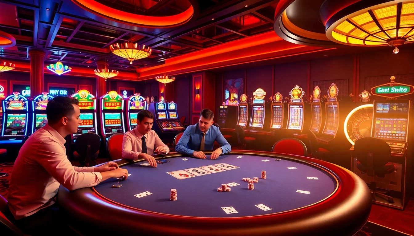Experience thrilling gameplay at Go8 casino with vibrant poker tables and slot machines.