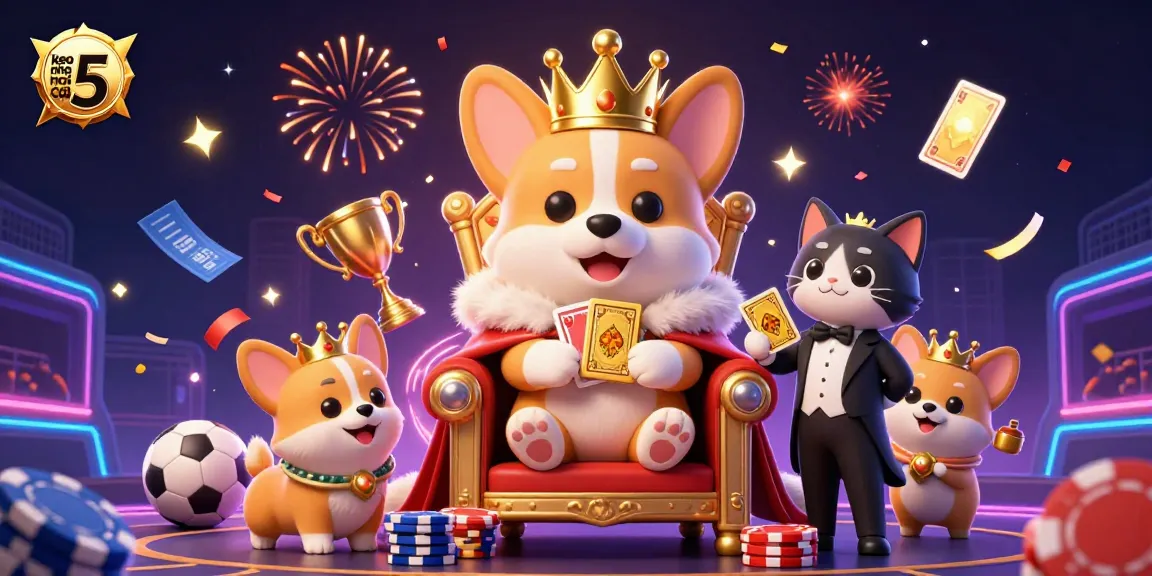 Engaging scene of keo nha cai 5 with a royal corgi, sports elements, and dynamic betting action.
