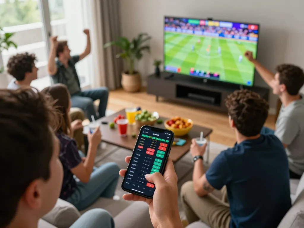 Soi kèo excitement during live sports betting with friends using mobile app.