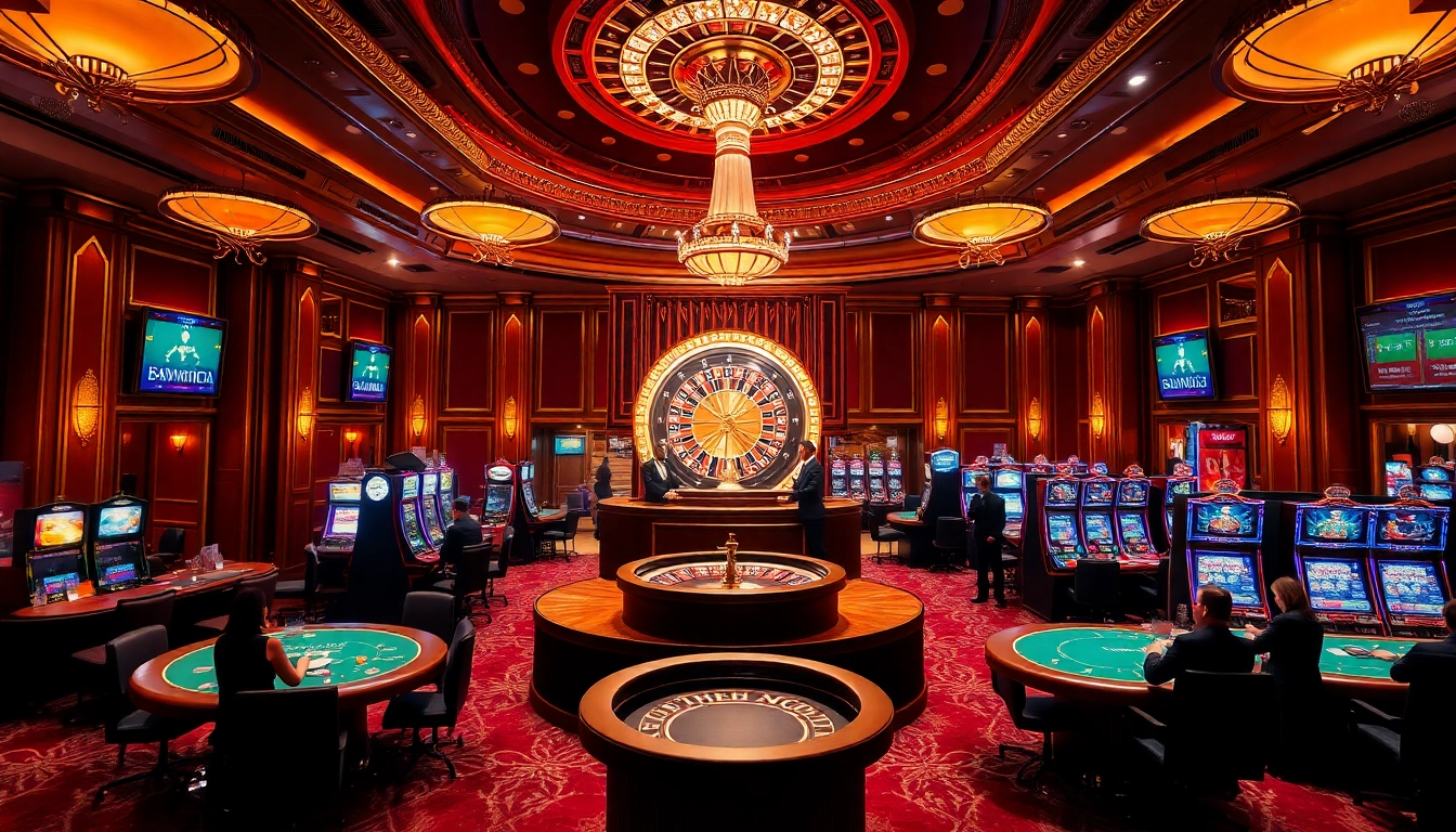 Experience the excitement of gambling at Lu88 with vibrant casino tables and slot machines.