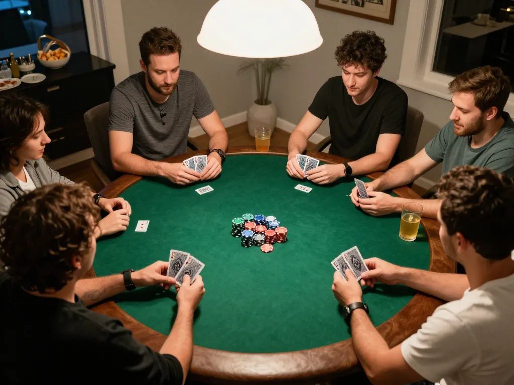 Players engaging in a friendly Tg88 poker night, showcasing colorful chips and strategic gameplay.