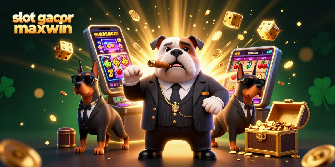 Experience slot gacor maxwin with a vibrant 3D casino illustration featuring a mafia dog boss and bodyguards.