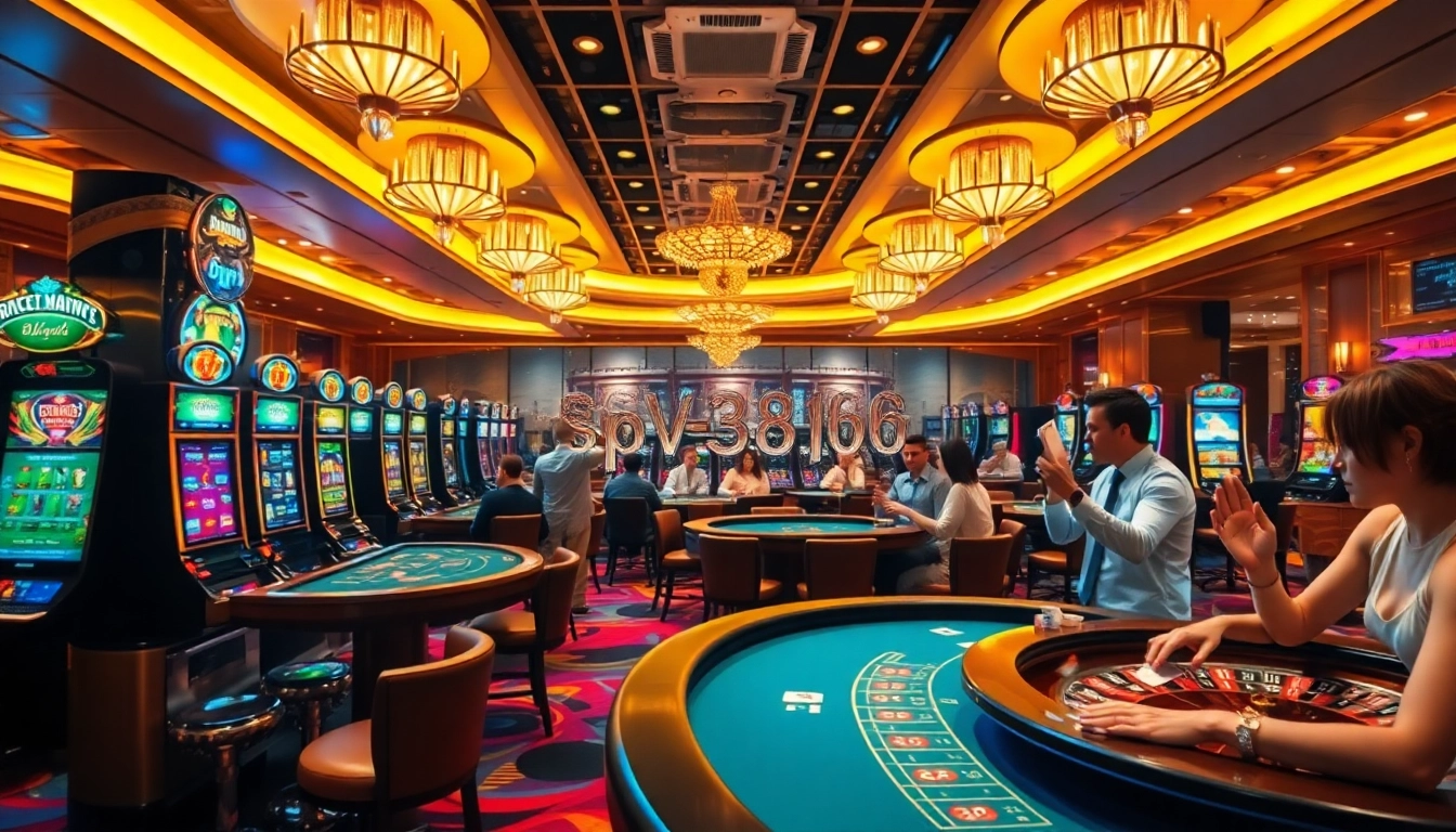 Players celebrating wins at a vibrant casino with the URL https://sv388.jpn.com/ featured prominently.