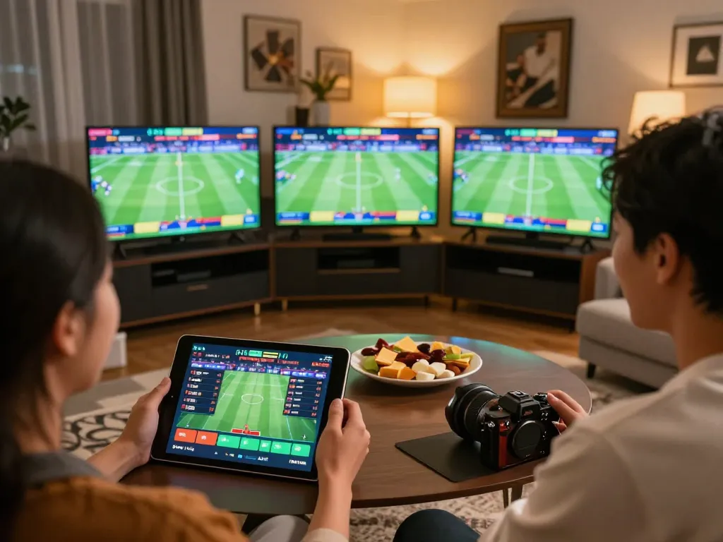 sp8beta user engaging in live sports betting with action-packed screens and warm ambiance.