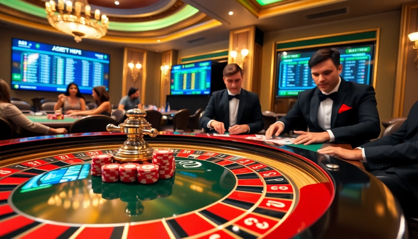 ZBET casino action with players at a roulette table and vibrant poker chips.