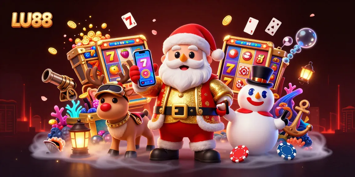 LU88 offers vibrant gaming action with cartoon characters celebrating slots and jackpot excitement.