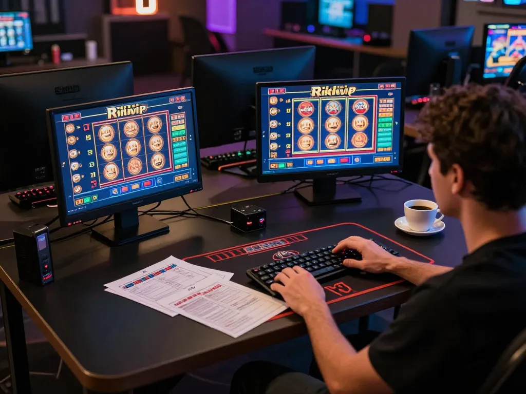 Engaging in a thrilling rikvip online casino game with a modern gaming setup