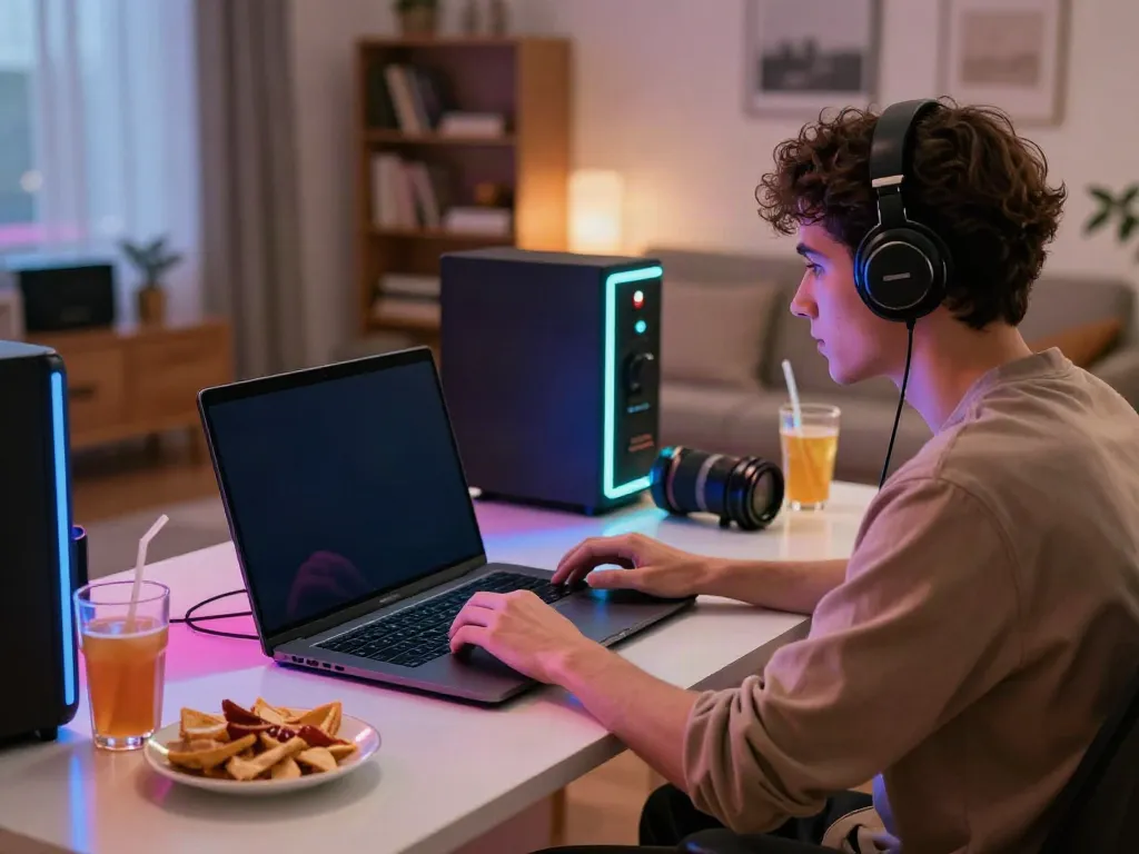 A player at a laptop enjoying a casino not on gamstop experience, surrounded by gaming elements and a cozy atmosphere.