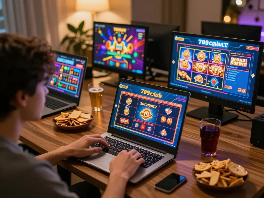 Engaged player enjoying thrilling 789club online games in a cozy home setting.