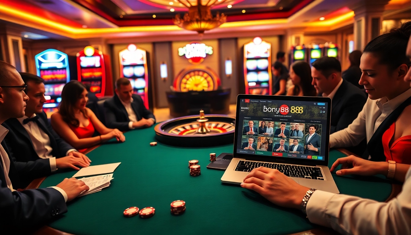 Players strategizing at a luxurious casino table with the bong88 interface displayed.