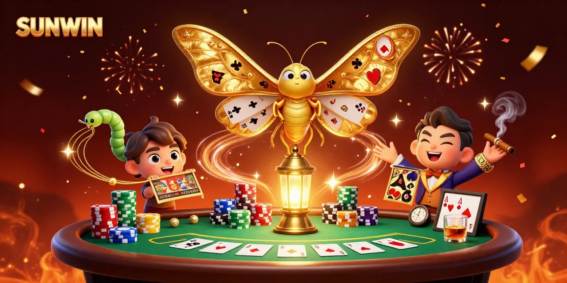SUNWIN provides a dazzling casino experience with golden elements, poker tables, and vibrant celebrations.