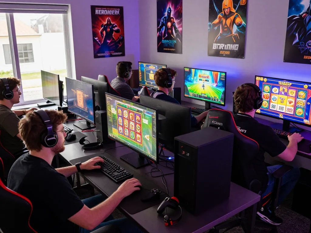 Intense gaming session at Sunwin, showcasing digital games and vibrant ambiance.