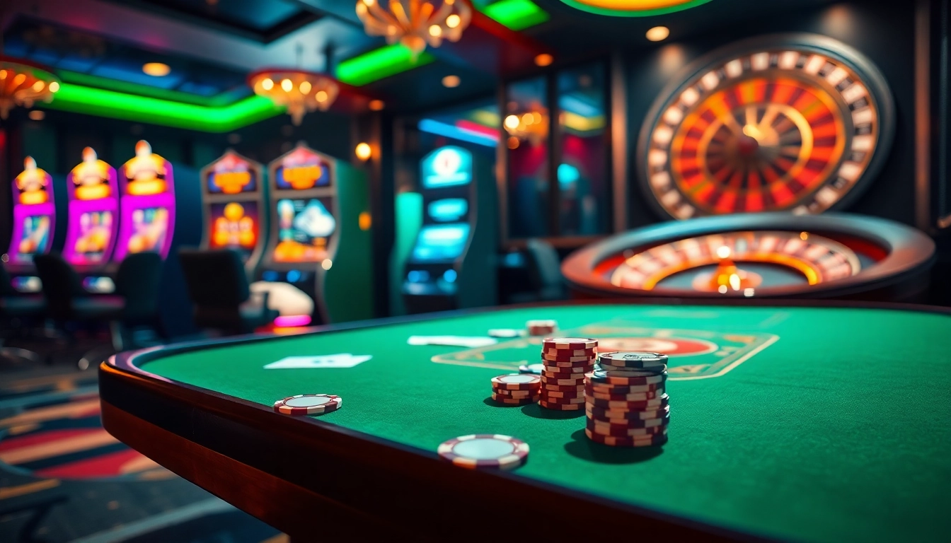 Experience thrilling gaming action at https://twin68.gr.com/ with vibrant poker tables and illuminated slot machines.