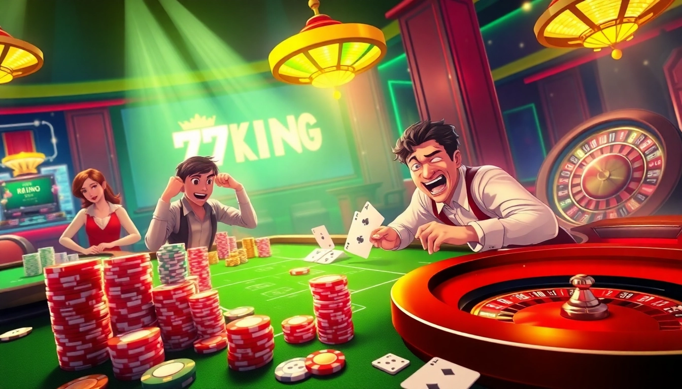 Engaging scene of players at 79KING casino tables with dice, cards, and poker chips.