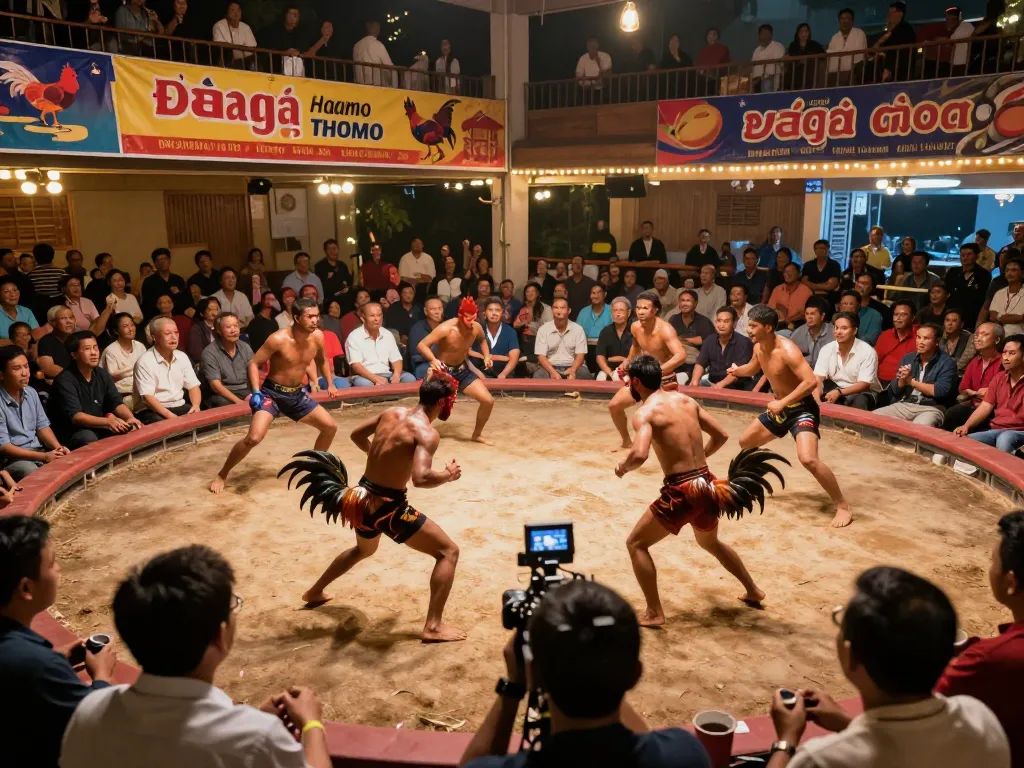 Exciting Đá gà thomo live rooster fighting event showcasing intense competition.