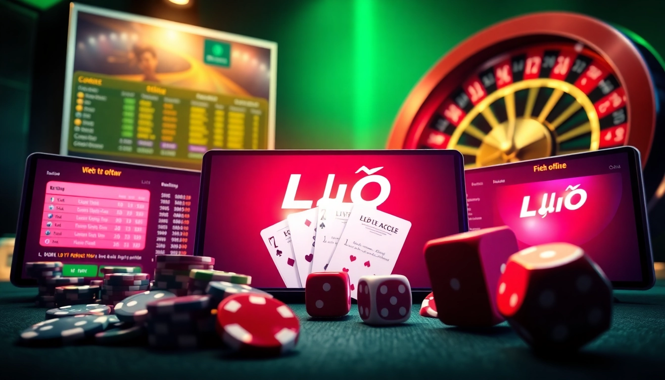 Lô đề online betting interface with vibrant lottery displays and casino elements.