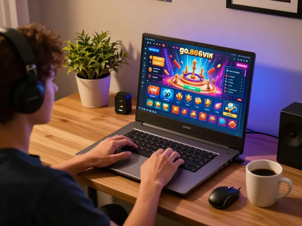 Person immersed in online gaming at go86vn, showcasing vibrant graphics and engaging gameplay