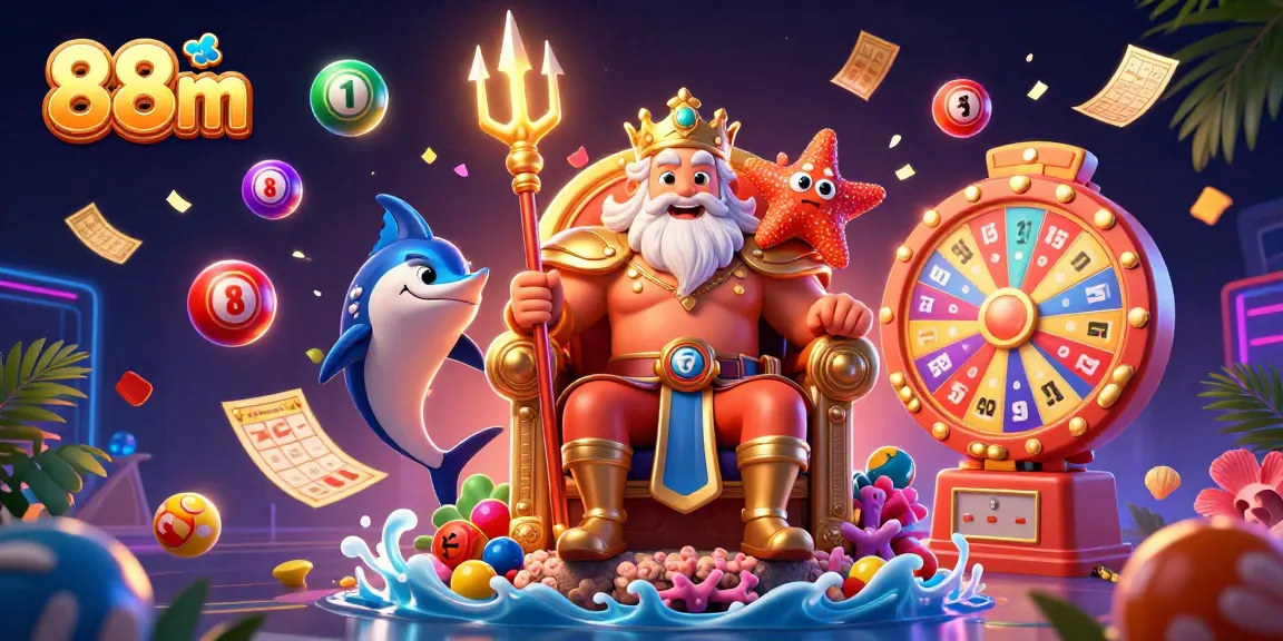 The 88m illustration showcases a vibrant casino-themed scene with Neptune, symbolizing luck.