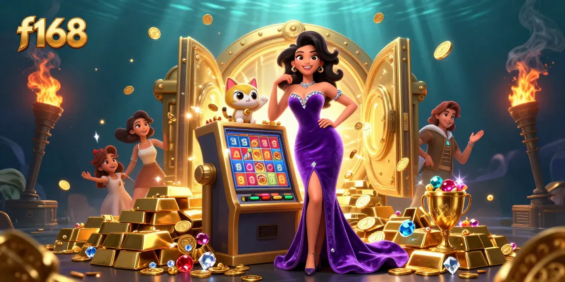 Spin the big f168 jackpot with vibrant casino elements and treasures in a mesmerizing scene.